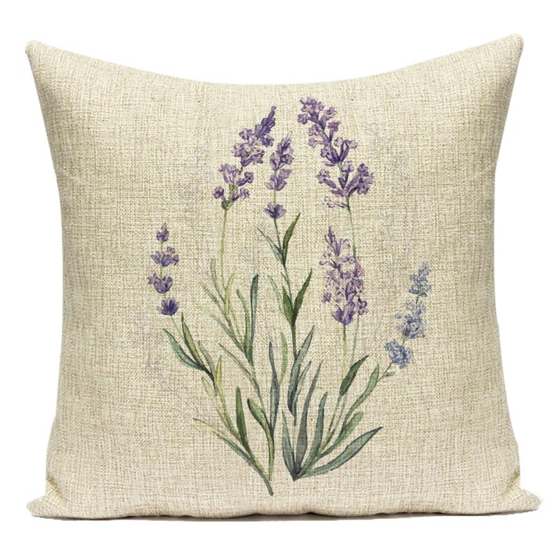 Decorative Throw Pillows Case Purple Lavender Flower Polyester Pillow Cushion Cover for Sofa Home Living Room Decoration