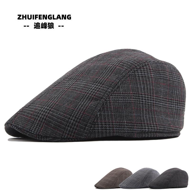 Autumn British Casual Plaid Sealed Beret Men'S And Women'S Sunshade Forward Hat Pure Cotton Cap Custom Hat