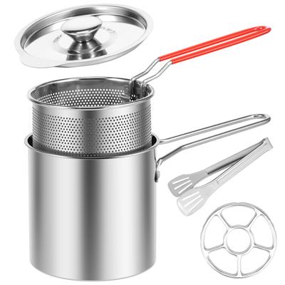 סיר טיגון עמוק מנירוסטה עמוק מחבת טמפורה מטגן חוץ עם מכסה לטיגון עוף וצ'יפס כלי בישול