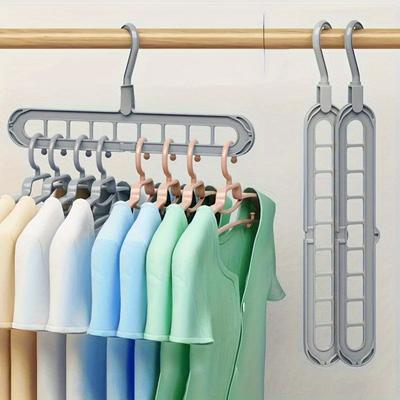 3pcs, Plastic 9-Hole Foldable Hangers, Heavy Duty Space Saving Clothes Organizer Hangers, For Room, Closet, Wardrobe, Home & Dor