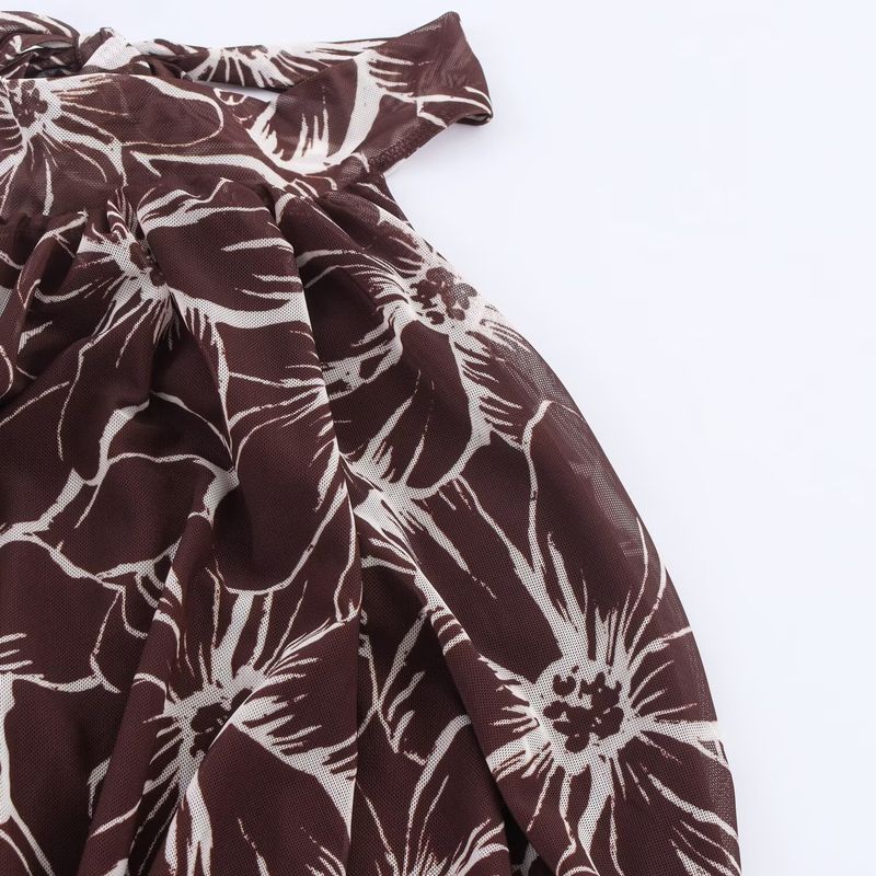 Kaslead New Women Clothes Western Style Neck Collar Print Silk Net Length Dress 5039143