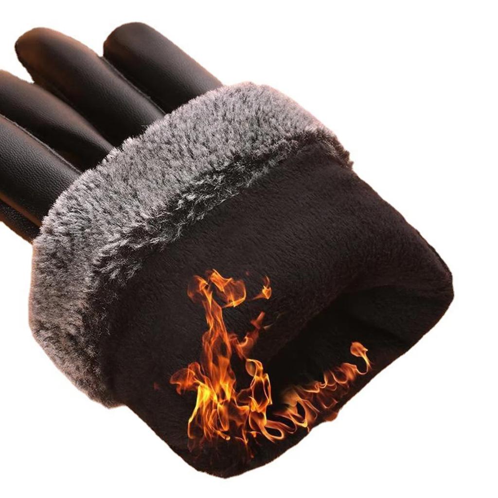 Winter Warm Gloves Windproof Warm Leather Gloves Waterproof Touchscreen Anti Slip Plush Lining Cycling Running Ski Gloves