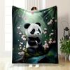 Cute Panda On Cherry Blossom Tree Design Flannel Blanket for Bedroom, Living Room, Sofa, and Nap Sofas
