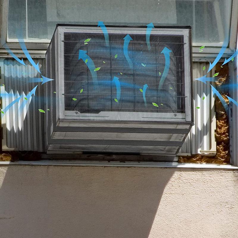 1pc Outside AC Unit Black Leaves Clogging Outdoor with Waterproof Top Breathable Air Conditioner Cover Removable Mesh Covers
