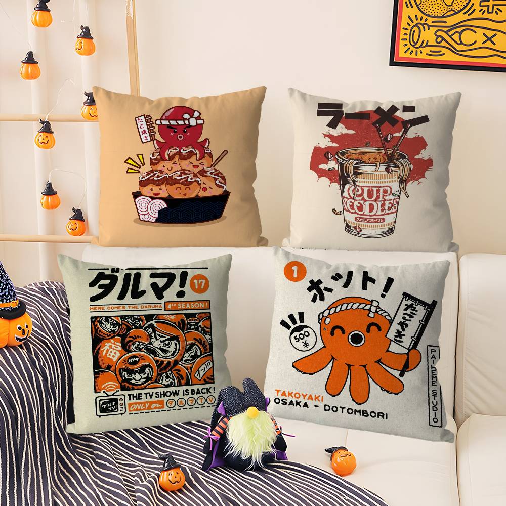 Takoyaki Japanese Food Pillow Case Home Dorm Chair Back Short Plush Double-Sided Printing Office Nap Time Cushion Cover