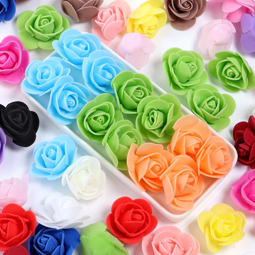 50pcs PE Foam Rose Head 3.5-4.5cm Artificial Flower For DIY Wedding Birthday Party Rose Bear Valentine's Day Gifts Garland Decor
