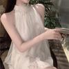 Super Fairy Camellia Lace Halterneck Sleeveless Off-shoulder Loose Sweet Age-reducing Dress Sexy Pure Desire Socialite Short Skirt