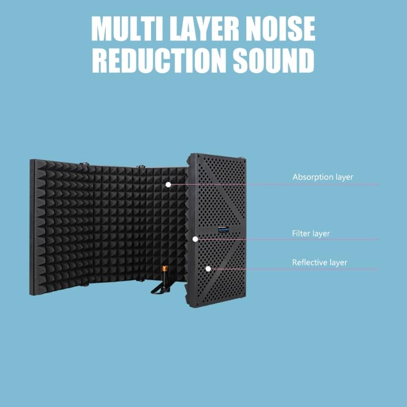 Soundproofing Microphone Shield Windshield with 5-Door Foldable for Enhances Auditory Sound Absorbing
