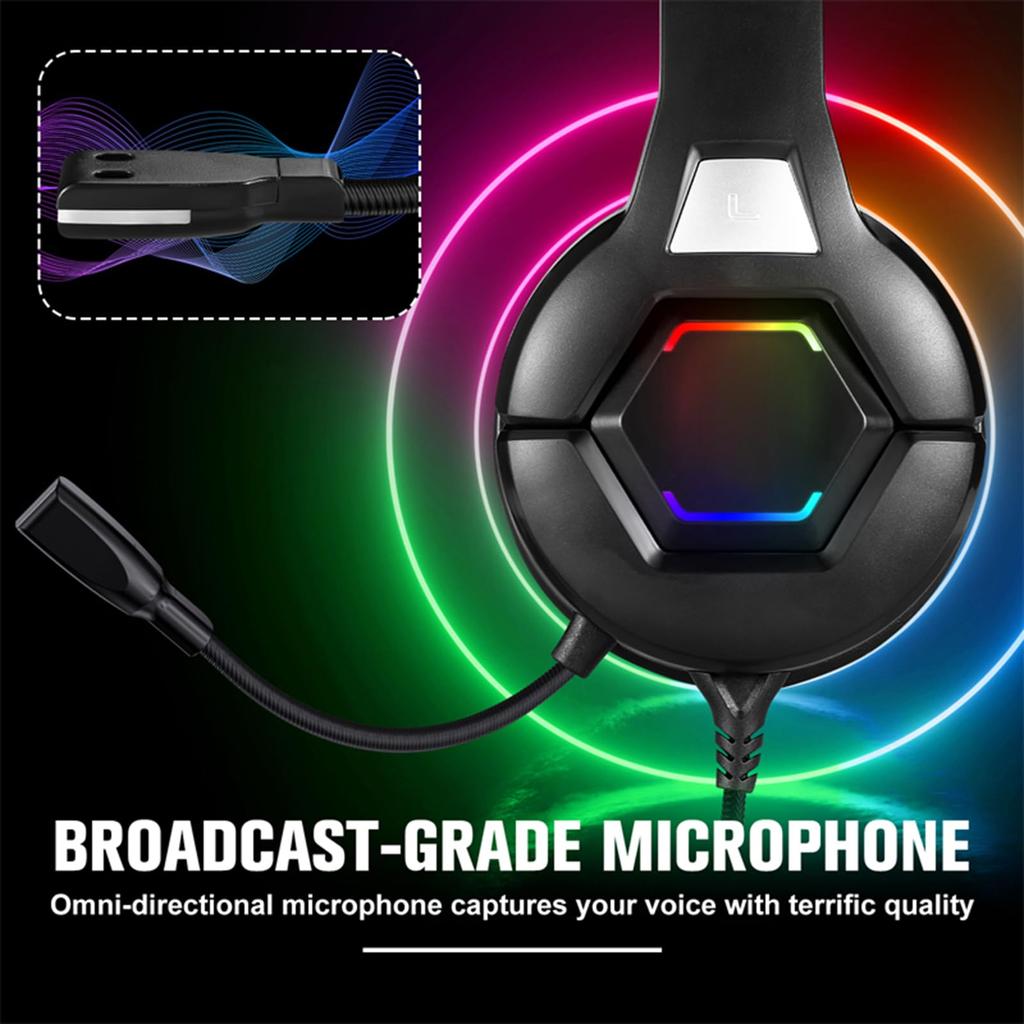 Docooler Gaming Headset 50mm Driver Computer Headset Omnidirectional RGB Lighting for Desktop and Game Consoles (with Microphone), (with Microphone),