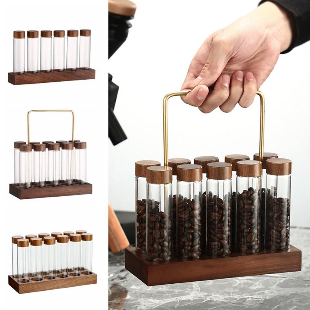 

Creative Glass Test Tube Display Stand Wood Base Coffee Beans Cellar Tube for Coffee Lovers 6 holes