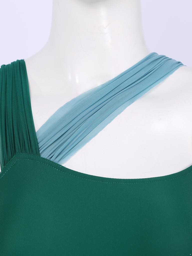 Damen-Erwachsene, ärmelloses Mesh-Farbblock-Trikotkleid, modernes lyrisches zeitgenössisches Tanzkostüm