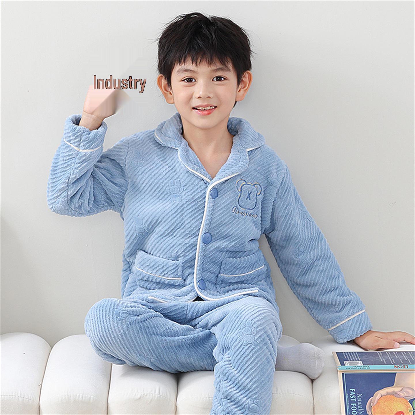 

Теплая фланелевая пижама для мальчиков - Молочный бархат Коралловый флис Зимняя одежда для сна для детей 140 cm