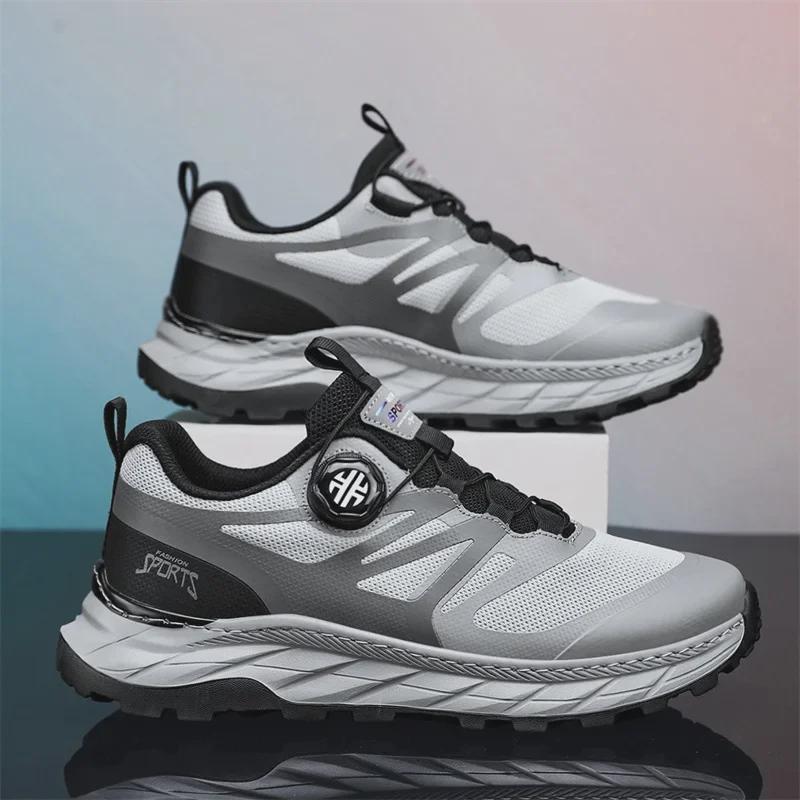 

Мужские летние сетчатые дышащие спортивные кроссовки с вращающейся кнопкой для бега, путешествий на свежем воздухе, походов и увеличения роста. 40 серый