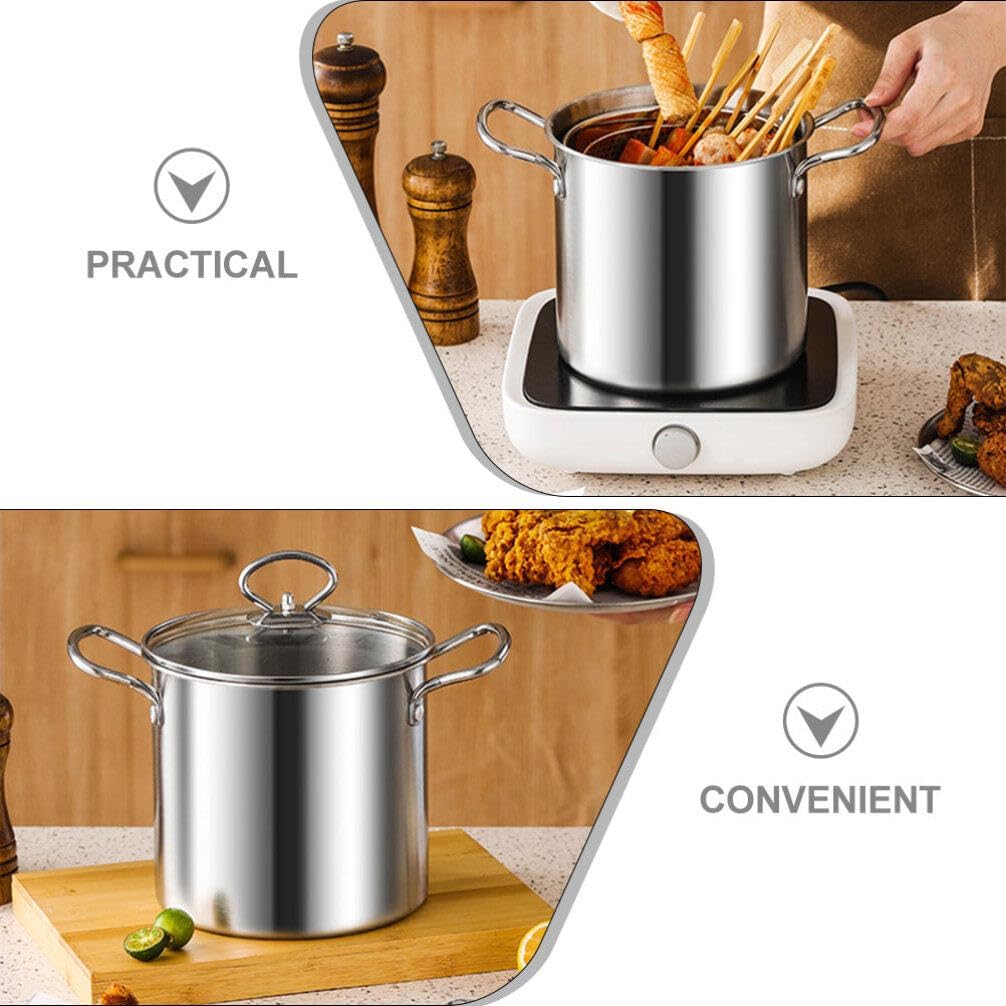 

Kichvoe Stainless Steel Deep Fryer Pot with Filter Basket - 7.87 Inch Japanese Style Small Oil-Saving Frying Pan for Kitchen Use