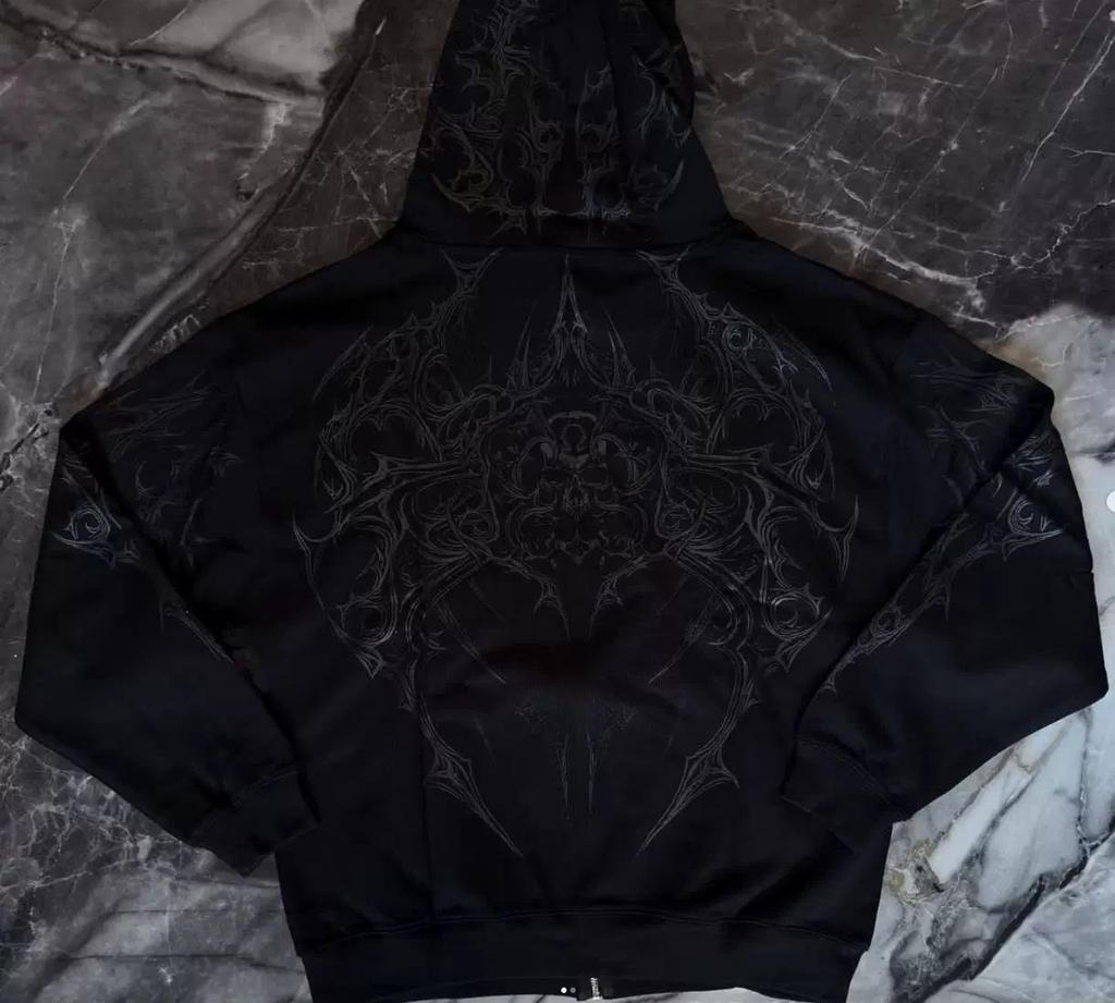 American Trendy Skull Print Zipper Hoodie: Autumn/Winter Dark Style