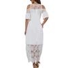 Women's Solid Color Lace Stitching Off-shoulder Short-sleeve  Waist Dress