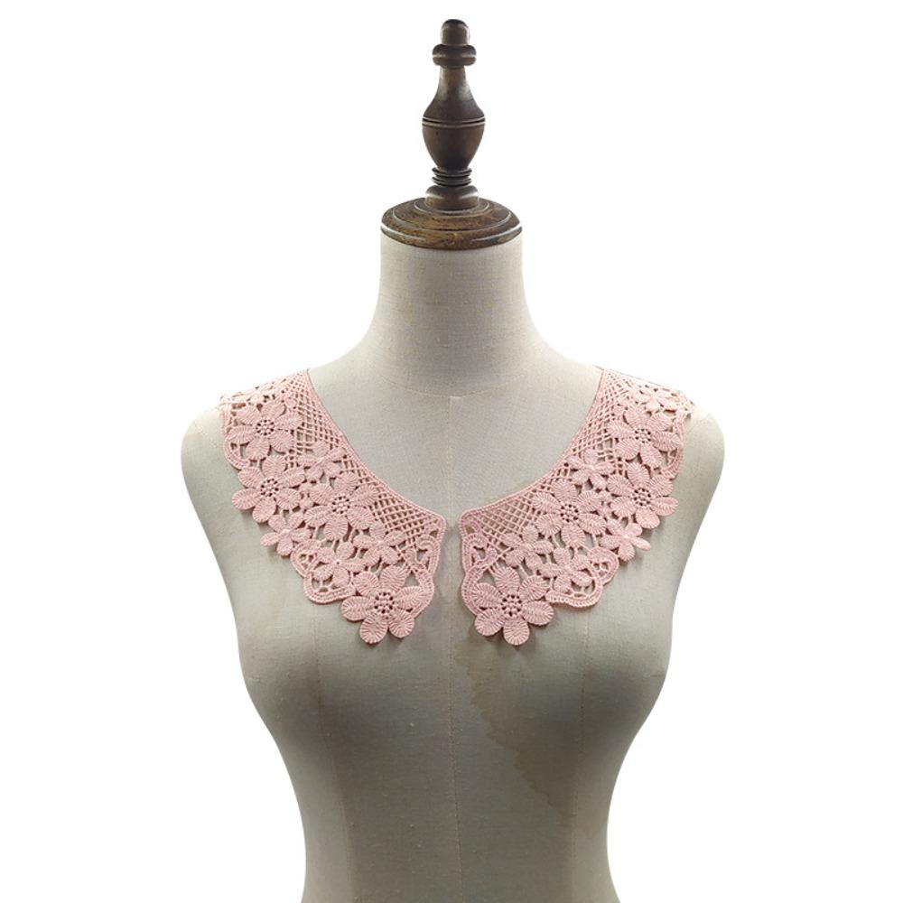 Detachable Embroidered Collar Milk Silk Hollow Lace Fabric Fake Shirt Collar Flower High Quality Trim Applique розовый