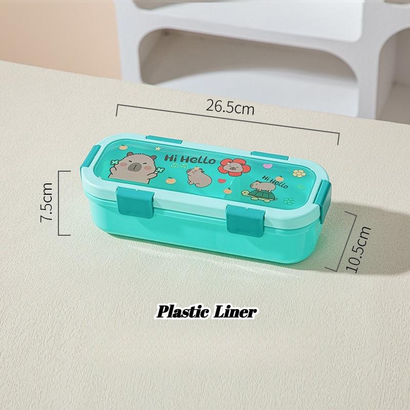 Cartoon Lunch Box Safe Rectangle Shape 304 Stainless Steel Office Workers Compartment Rectangle Container Food Preservation