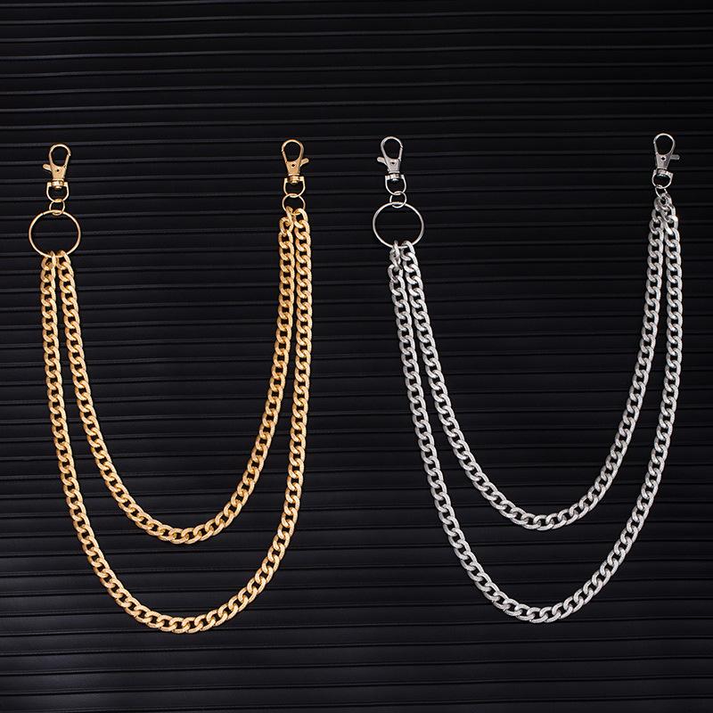 Corrente de Calça Versátil de Camada Dupla, Jeans Tendência e Descolado Personalizados para Street Hip-Hop, Corrente de Cintura, Macacões Masculinos e Femininos, Acessórios