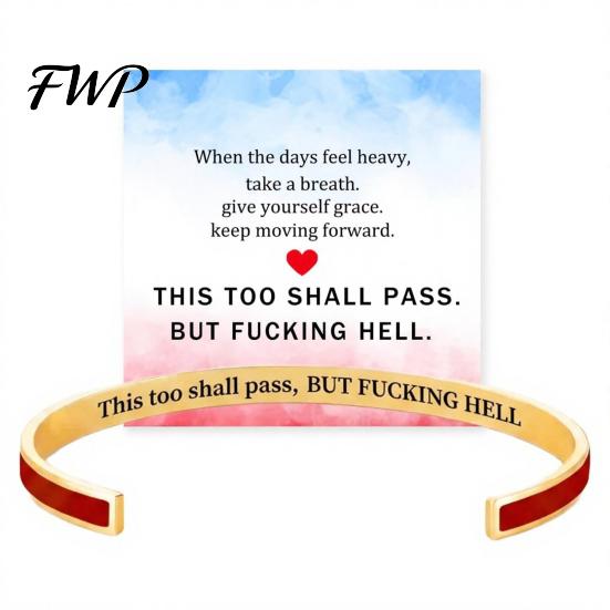 Bracciale con Messaggio Inciso Anche Questo Passerà Bracciale a Manetta Mantra, Bracciale Bangle Motivazionale Ispiratore Inciso Nascosto Gioielli Regolabili di Incoraggiamento