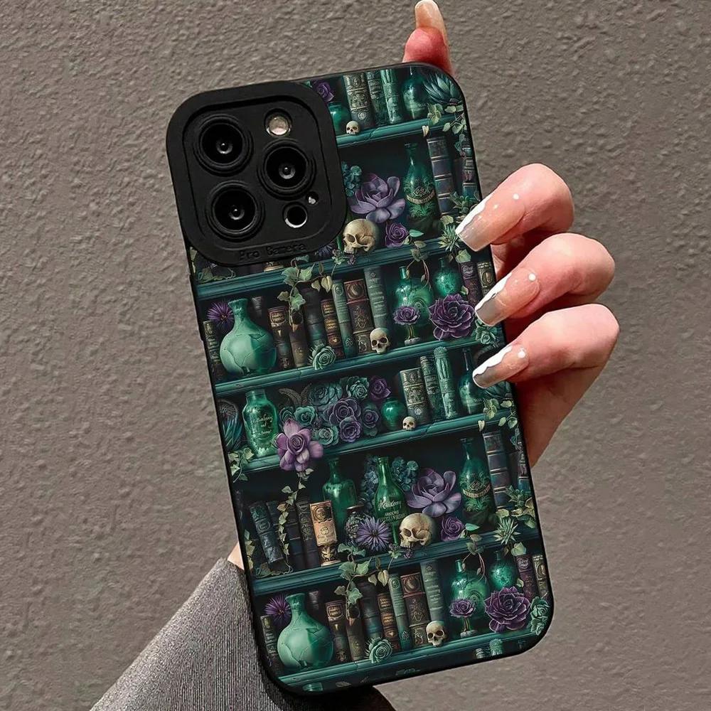 Vintage Perforierte Kante Lila Bücherregal Bemalte Hülle Für iPhone 16 15 14 13 12 11 Pro Max XS X XR 7 8 16 Plus SE 2022 2020 Abdeckung