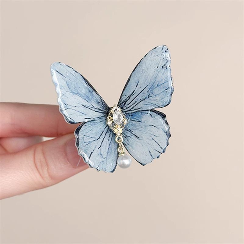 Ins Super Immortal Ice Blue Butterfly Hairpin Female New Style Small Fresh Side Notch Duckling Forest Girl Ancient