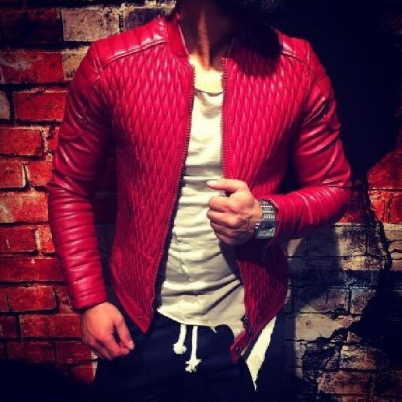 Men's Leather Jacket New Men's Stand Collar Zipper Cardigan Solid Color Jacket Casual Jacket