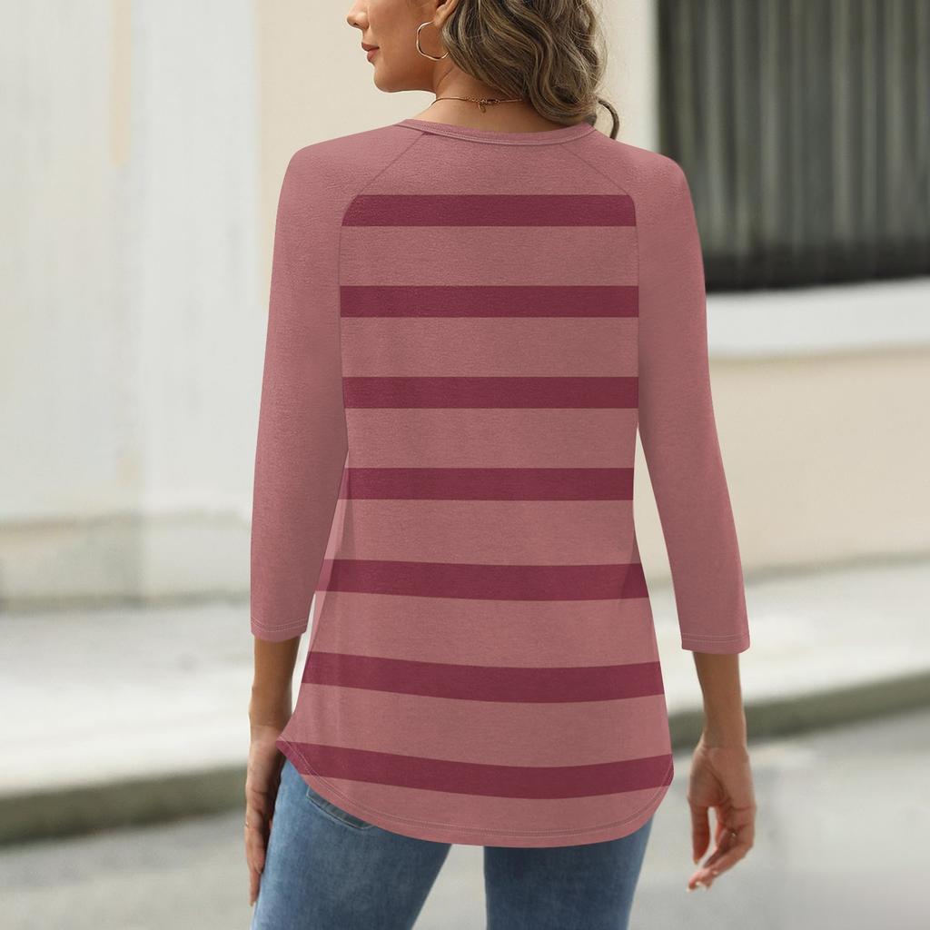 Women's T Shirt Print Button 3/4 Sleeve Daily Weekend Fashion Basic V- Neck Regular Top