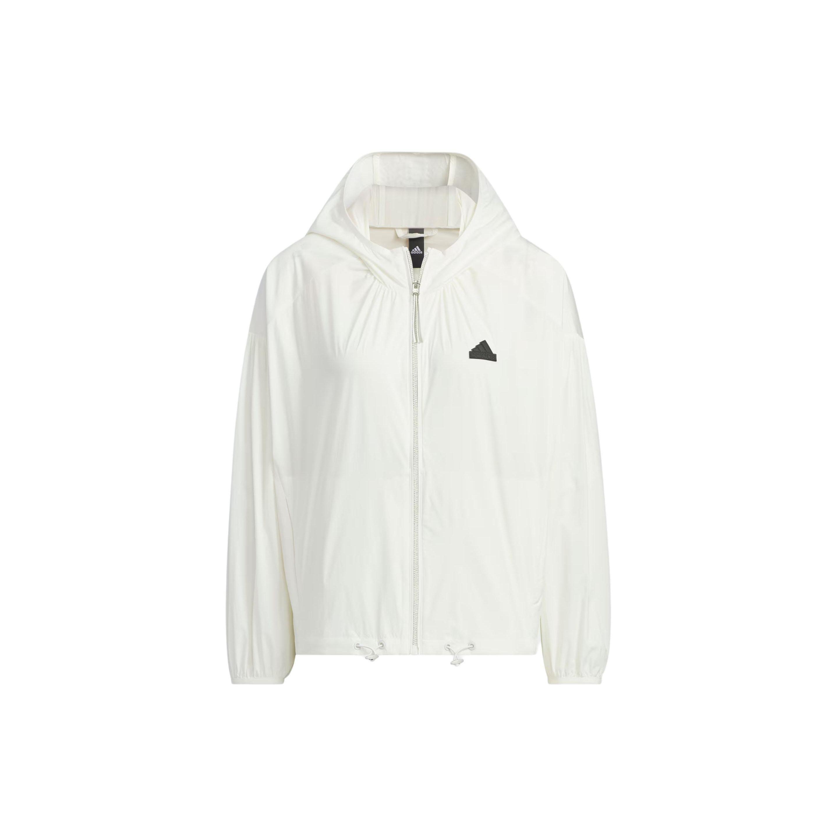 Adidas Lightweight Windproof Casual Windbreaker Jacket, Women Breathable Daily Outdoor Versatile White Outerwear IM8837 L