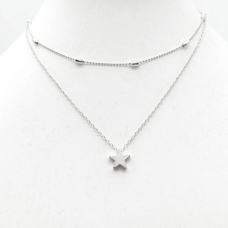 Simple and trendy women's street auction necklace, multi-layer copper peach heart star moon collarbone necklace