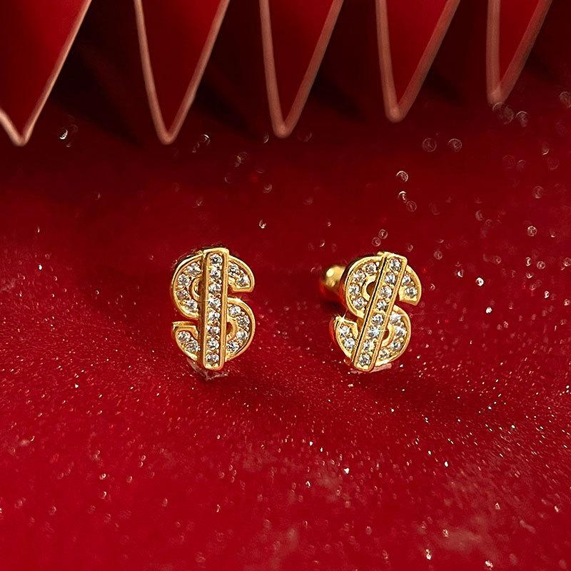 

Микро-инкрустированные бриллиантовые серьги-доллары с гвоздями для ушей, женские, с винтовой застежкой, ощущение высокого класса