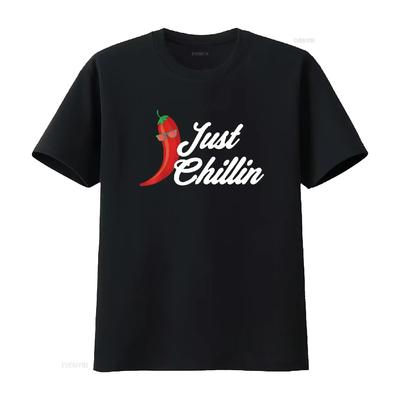 Womens Funny Just Chillin Chili Pepper T Shirt For Spicy Food Lovers Black Vintage Washed Slightly Homme Graphic Stylish