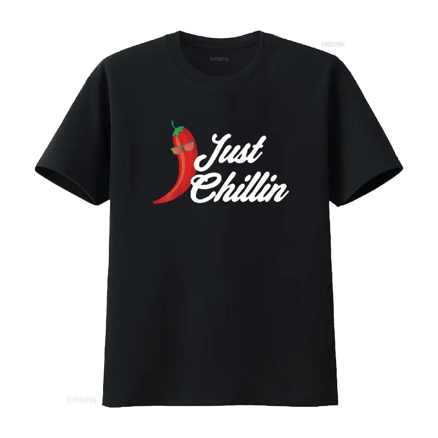 Womens Funny Just Chillin Chili Pepper T Shirt For Spicy Food Lovers Black vintage Washed Slightly homme graphic Stylish S
