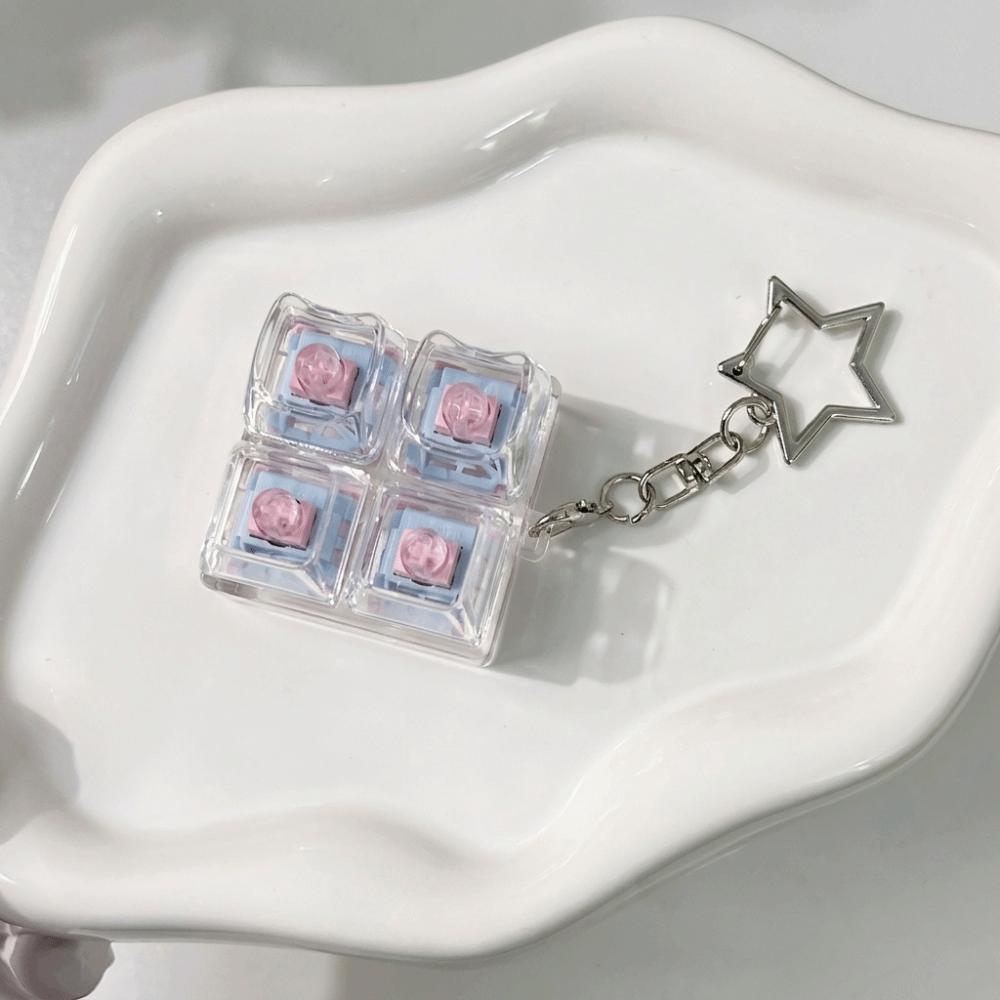 Stress Relief Fidget Buttons Pendant 4-Keys Fidget Clicker Keychain Adults & Kids E