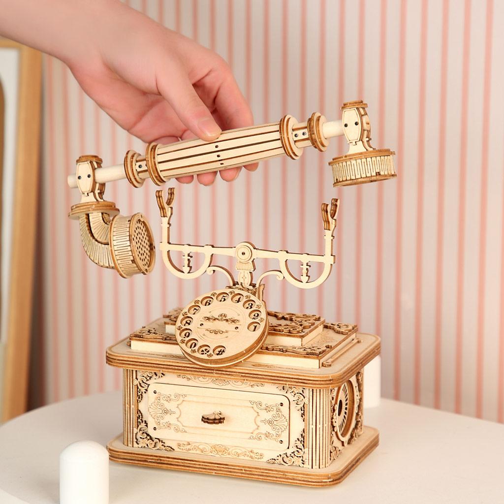 3D Wooden Puzzle Creative Wooden Retro Telephone Model Tabletop Decoration Living Room Decoration For Adults Kids Toy