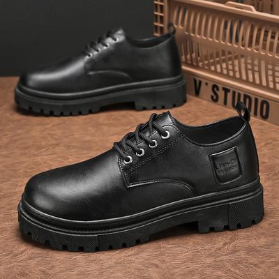 2025 Autumn New Men's Leather Shoes Fashion Trend Versatile British Style Men's Shoes Platform Low-top Casual Shoes