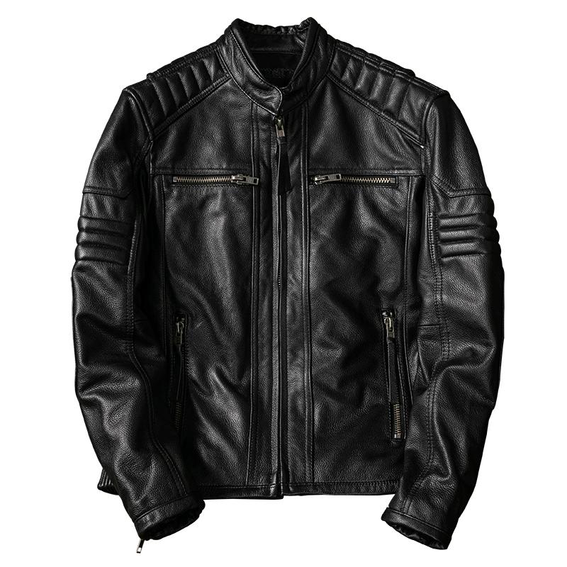 Heavy Motorcycle Jacket Short Fashion Slim Fit Genuine Leather Biker Coat Large Size Autumn Outerwear