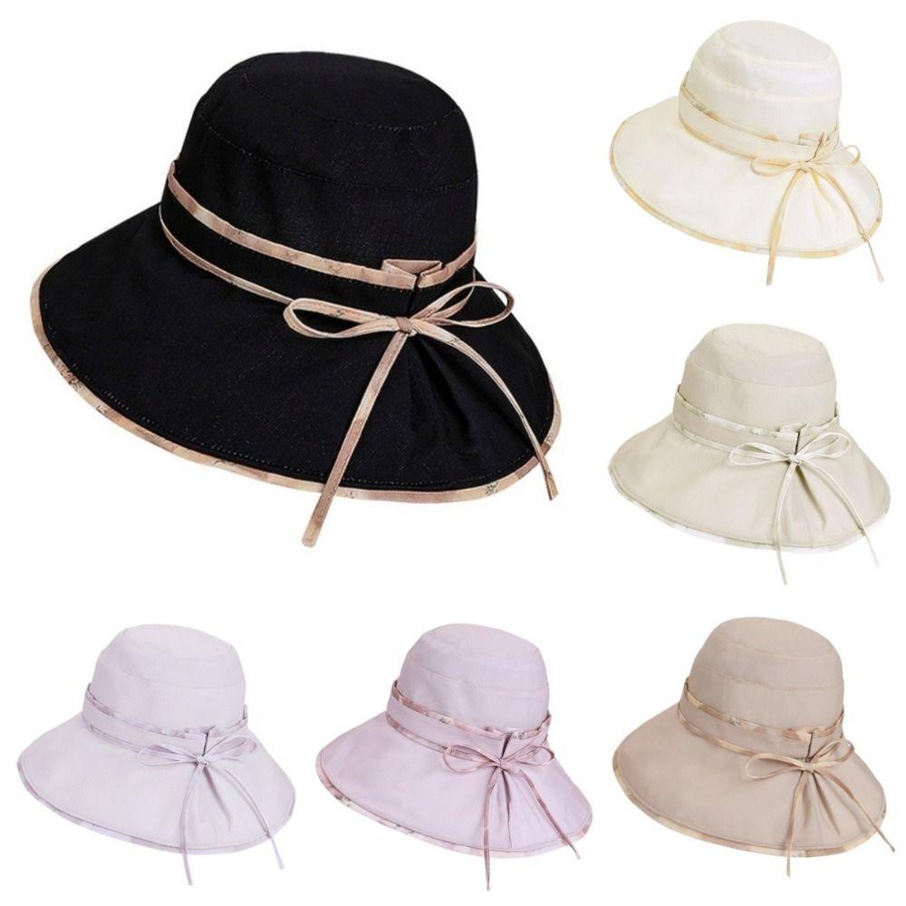 Lace-up Design Bucket Caps 10cm Large Brim Sunshade Hat New Girls Basin Caps  Beach Activities