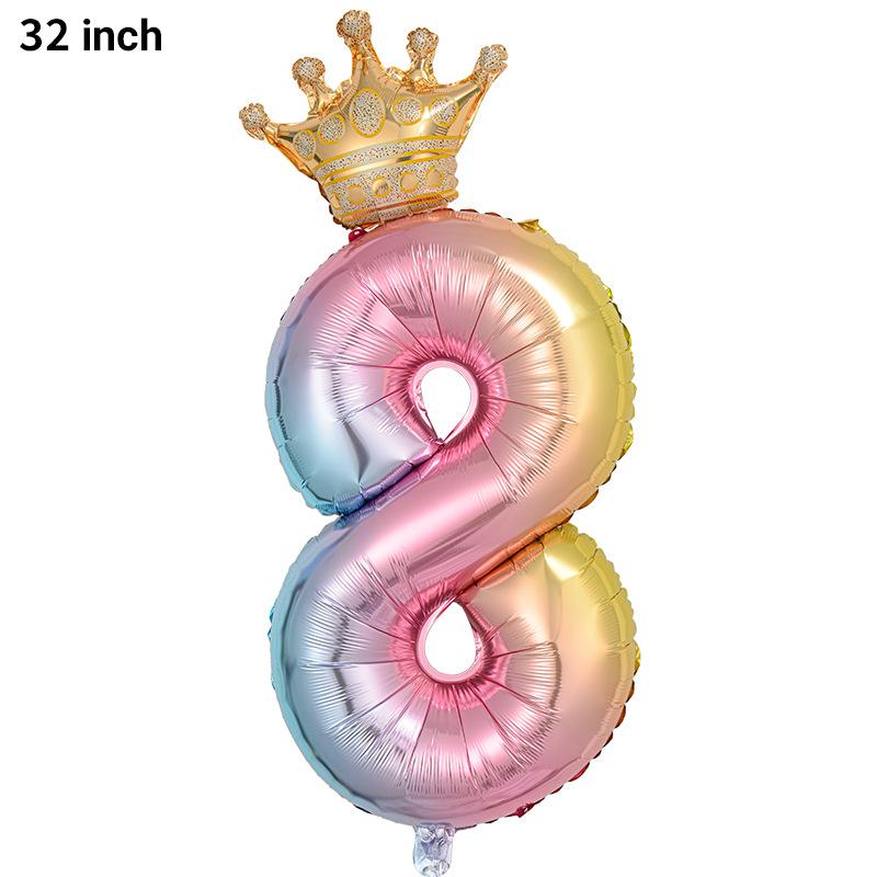 32Inch Rainbow Number0-9 Crown Balloons Kids Birthday Party Wedding Celebration Ceremony Anniversary Room Decoration Supply 5