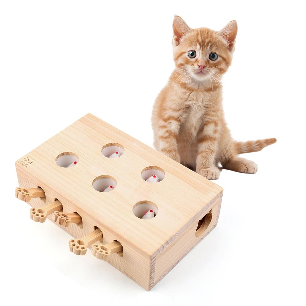 Wooden Whack-A-Mole Cat Toy Catch Mice Game Cat Enrichment Toys for Cats & Kittens