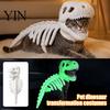 Abbigliamento per Animali Domestici di Halloween Costume Scheletro di Dinosauro, Abbigliamento 3D Luminescente al Buio, Morbido Cappello di Peluche Vestito Dino per Cani Gatti, Costume Cosplay per Feste di Vacanza