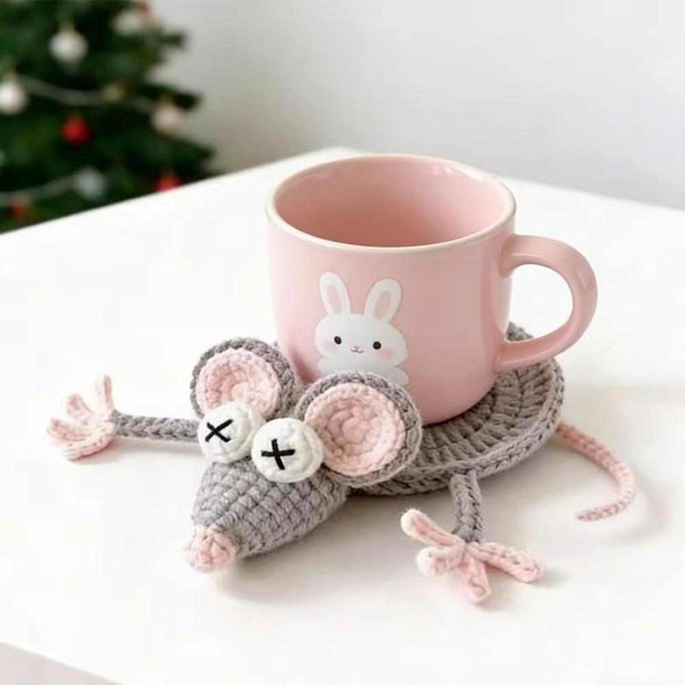 Funny Knitted Cup Mat Hand Woven Insulation Pad Finished Animal Drink Coaster Gift