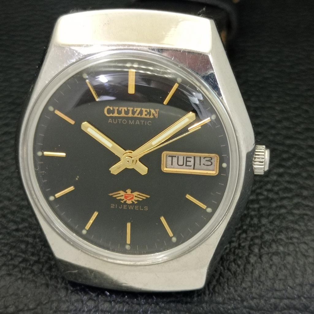 USED VINTAGE CITIZEN AUTOMATIC JAPAN MENS DAY/DATE ORIGINAL DIAL WATCH A434848-2 R123-a434848