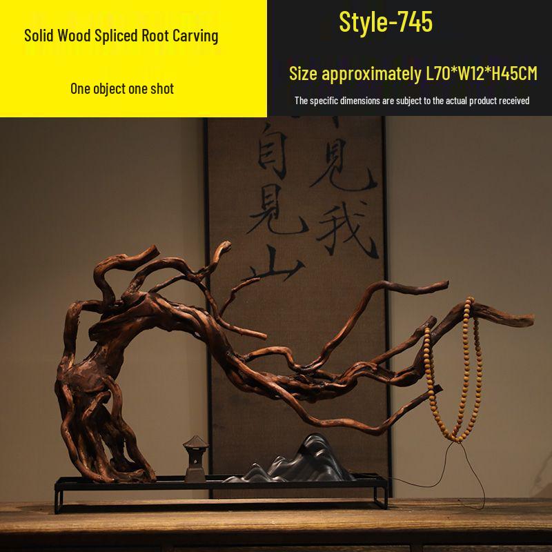 Chinese Zen Withered Wood Landscape Carving: Solid Wood Home & Hotel Decor