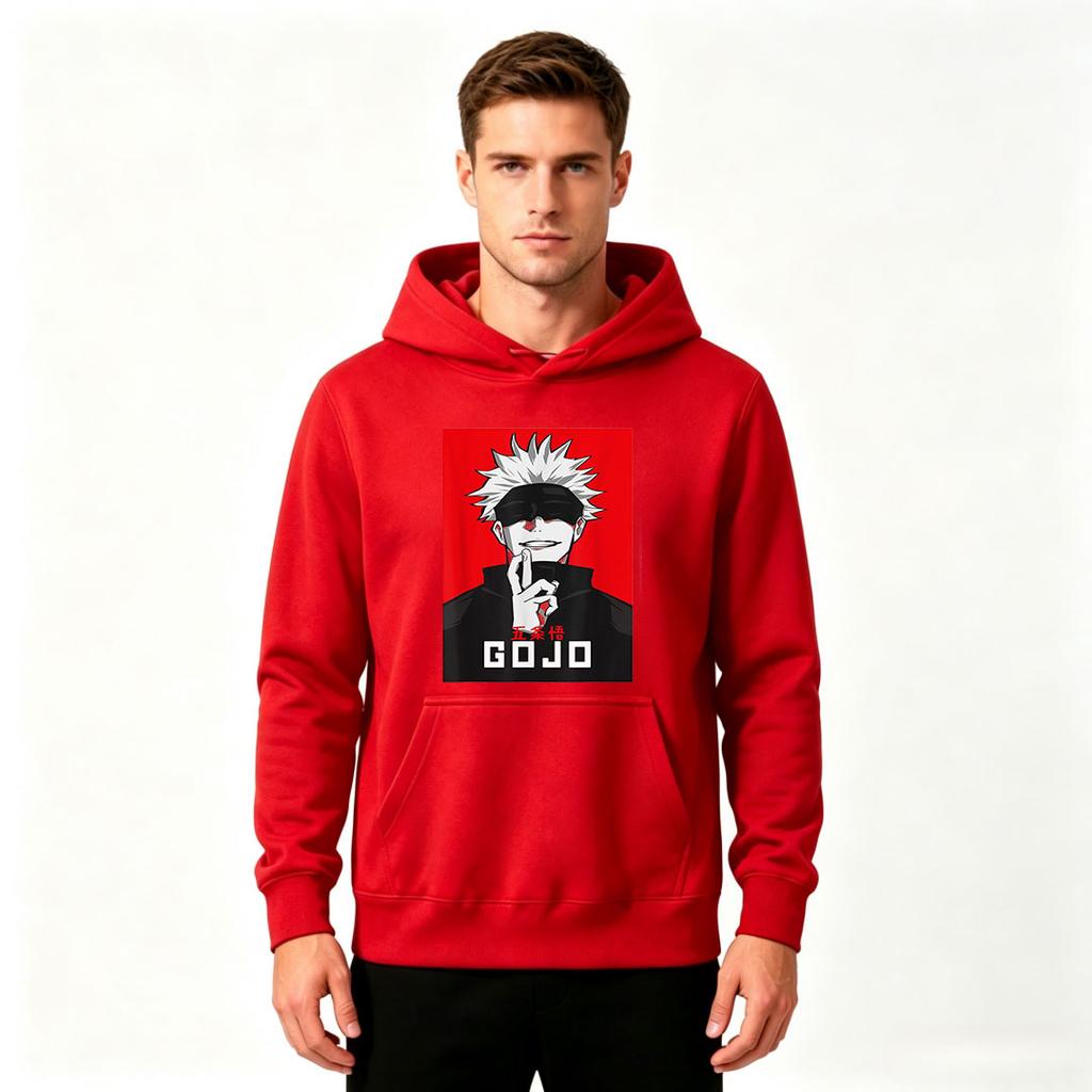 Men Jujutsu Kaisen Gojo Print Pullover Hoodie Casual Long Sleeve Streetwear Sweatshirt