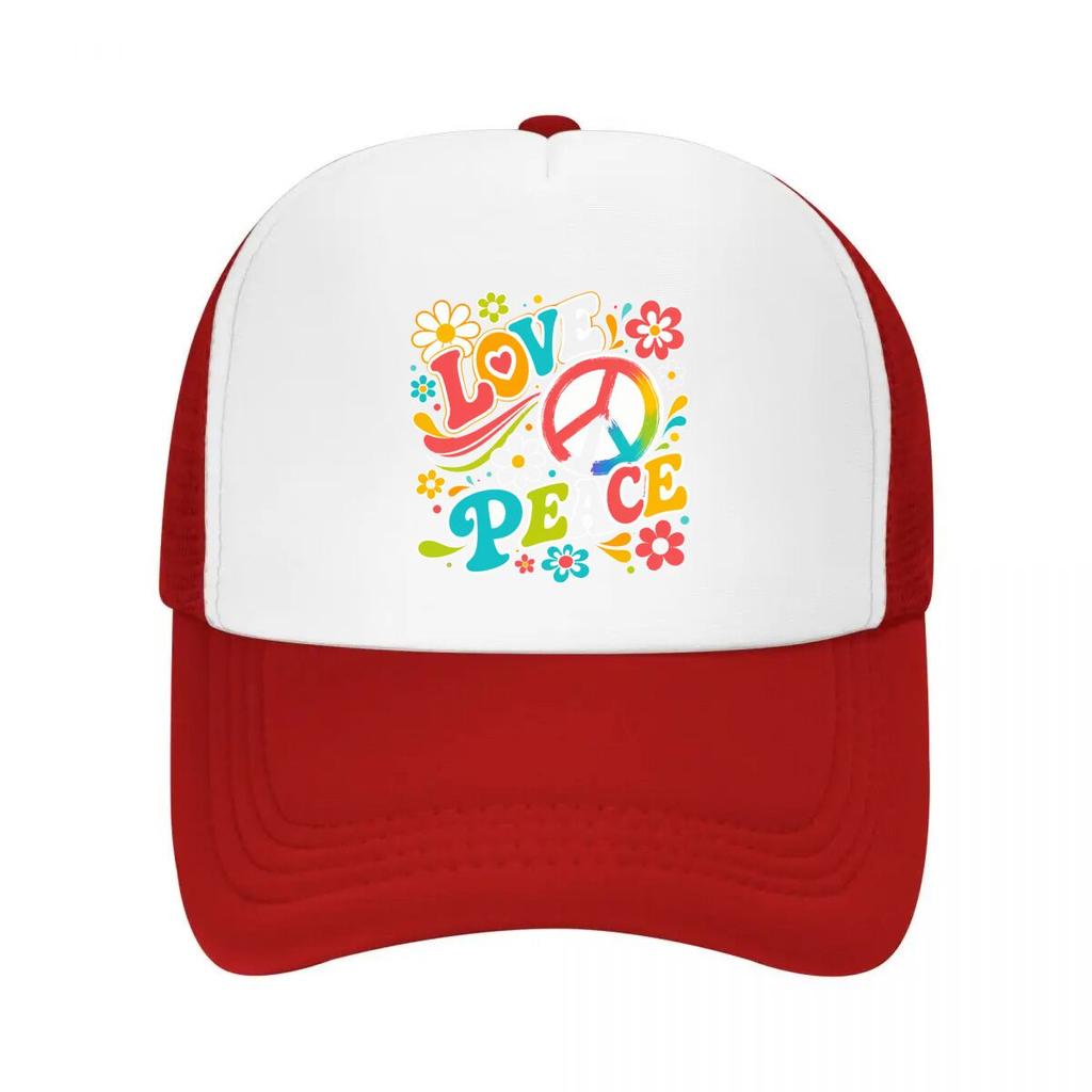 Groovy Rainbow Peace Bloom Typograph Mesh Baseball Cap Casual Hat Outdoor For Womens Unisex FeUnisex
