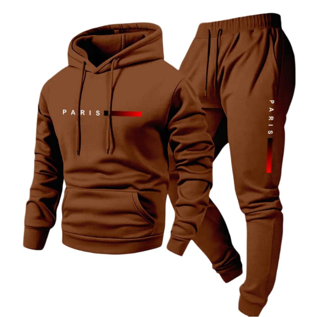 Men's Casual Color Letter-printed Sweatshirt Set, Men's Fleece Hooded Drawstring Sweatshirt And Sweatpants Two-piece Set