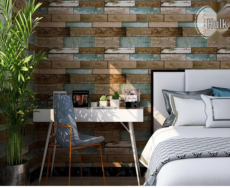 Industrial Retro Faux Wood Grain Self-Adhesive Wallpaper with PVC Backing