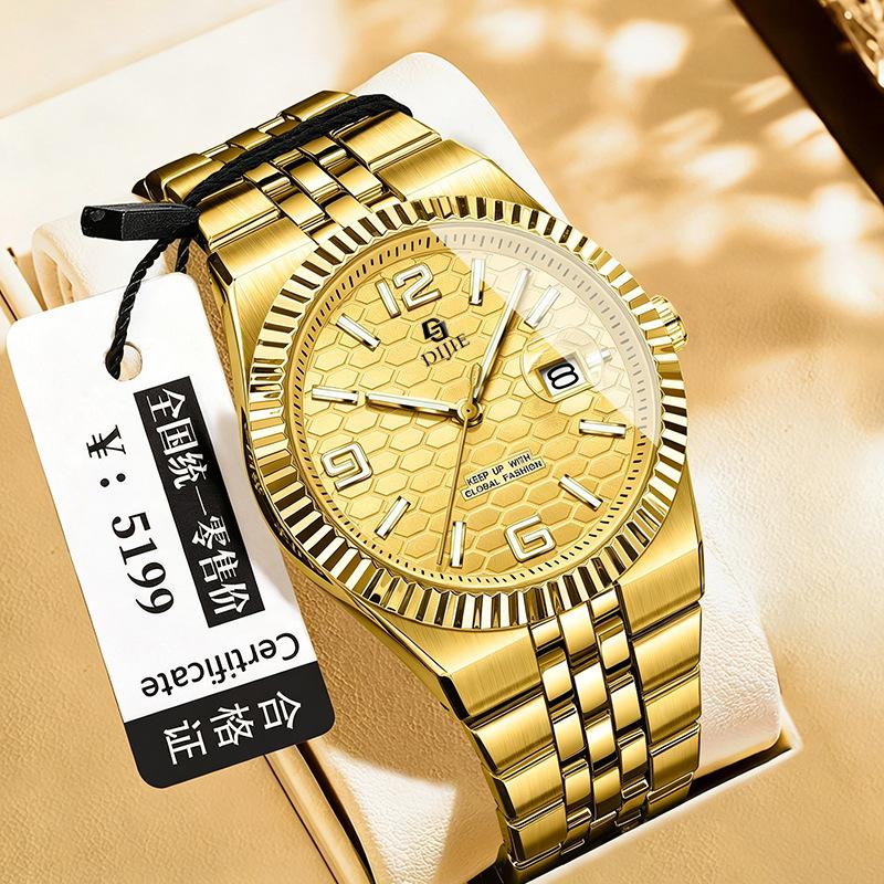 Orologio da polso meccanico completamente automatico autentico in acciaio inossidabile, lancette luminose, data, resistenza all'acqua 10m, diretto dalla fabbrica