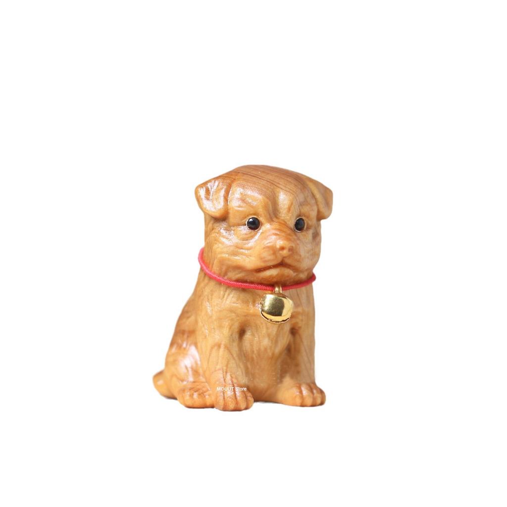 Cute Small Milk Dog Animal Figurine Ornament,Cliff Cypress Wooden Carving Zodiac Dog,Office Home Decor Birthday Gift,2025 New